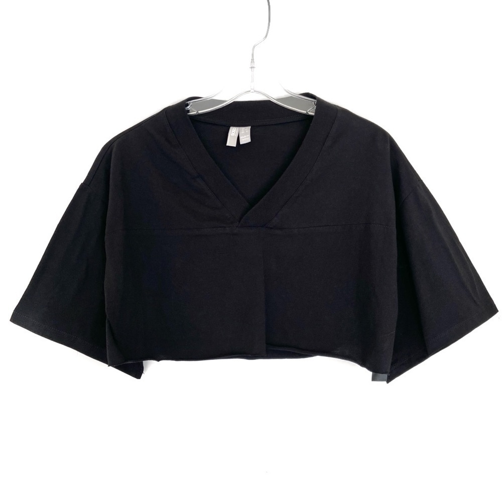 ASOS Black Boxy Raw Hem Crop Top w/ V-Neck